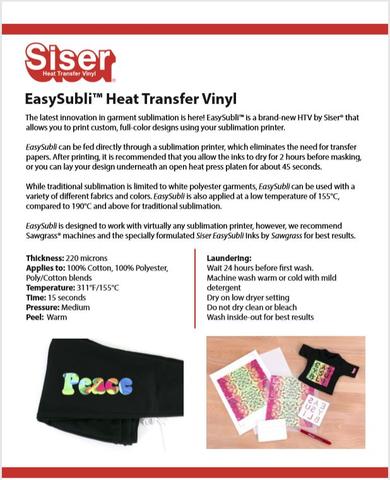 EasySubli Sublimation Opaque Paper by Siser, Sublimation to cotton